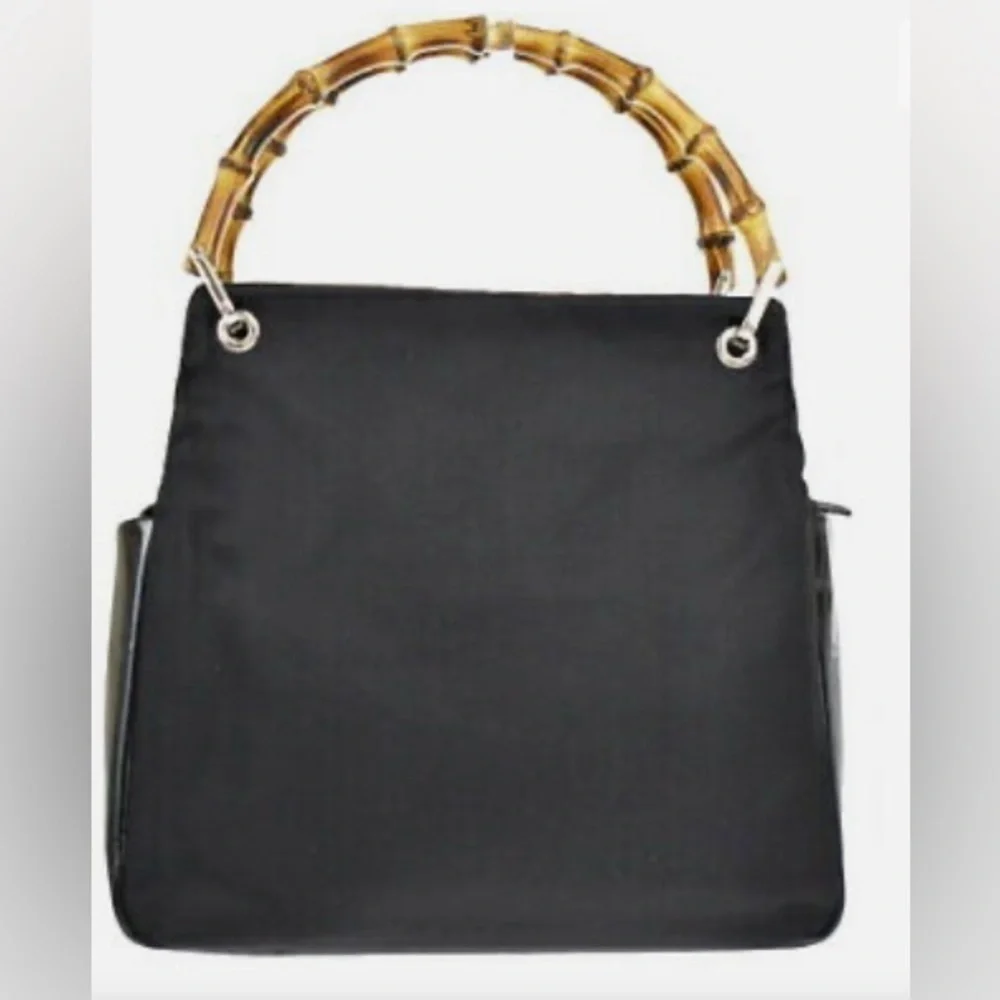 GUCCI Women's Grey/Black Leather Bamboo Handle